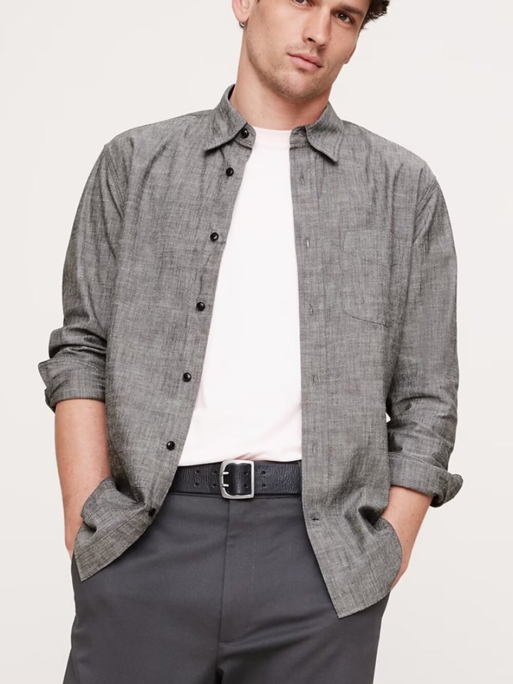 NWT Banana Republic Men's Gray Denim Chambray Standard-Fit Shirt M